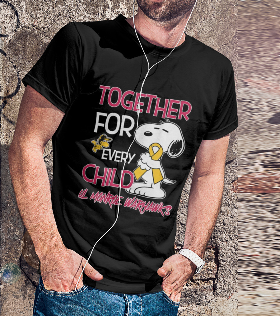 Snoopy Together For Every Child UL Monroe Warhawks Peanuts Support T-Shirt