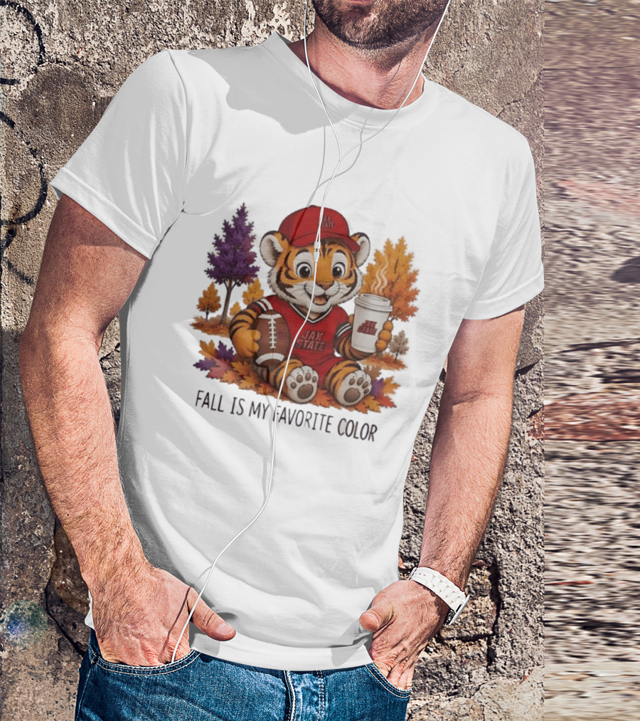 Jax State Tiger Fall Is My Favorite Color Cute Cartoon Tiger Football Autumn Leaves T-Shirt