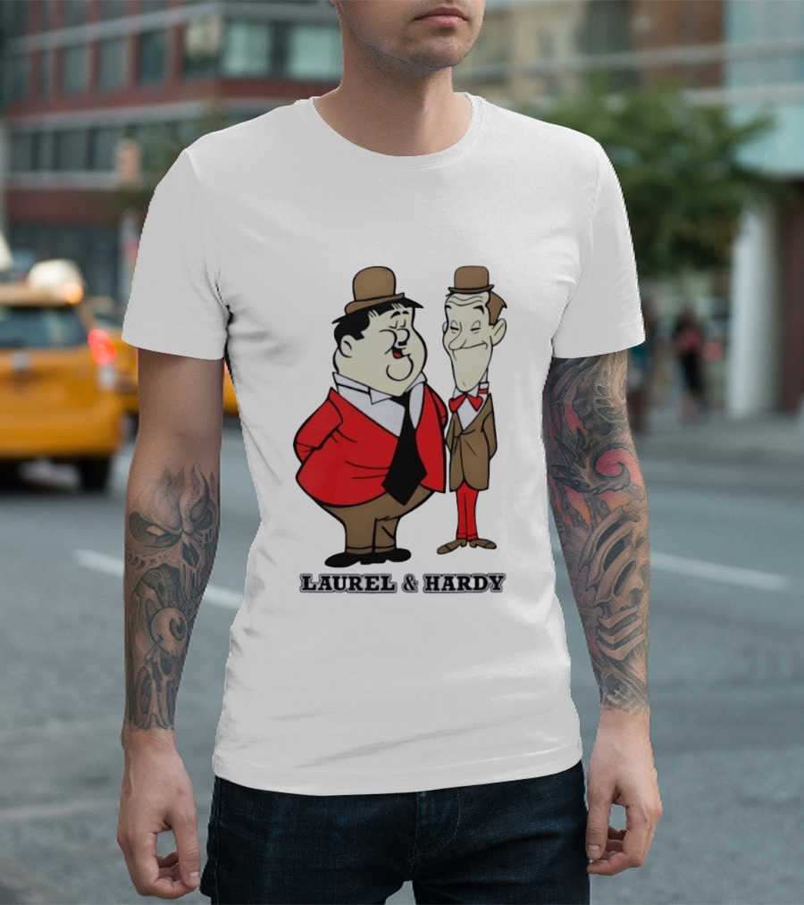 Laurel And Hardy Cartoon Style Classic Comedy T-Shirt