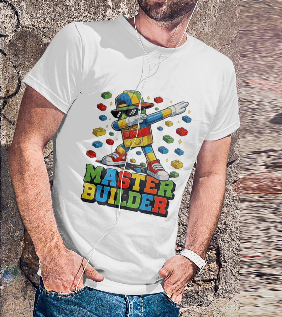Master Builder Dabbing Colorful Brick Building Blocks T-Shirt