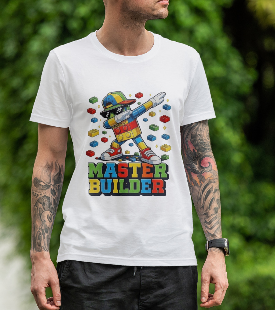 Master Builder Dabbing Colorful Brick Building Blocks T-Shirt