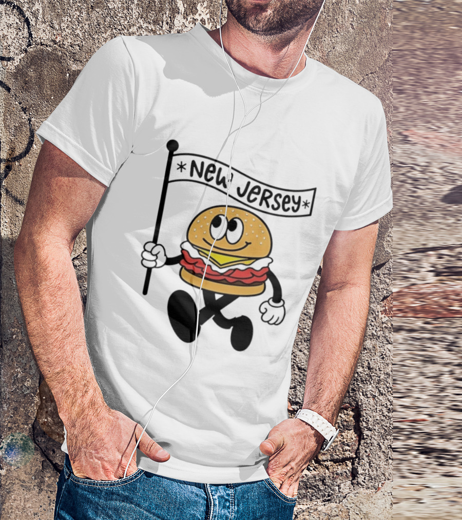 New Jersey Walking Burger Cartoon Food T-Shirt