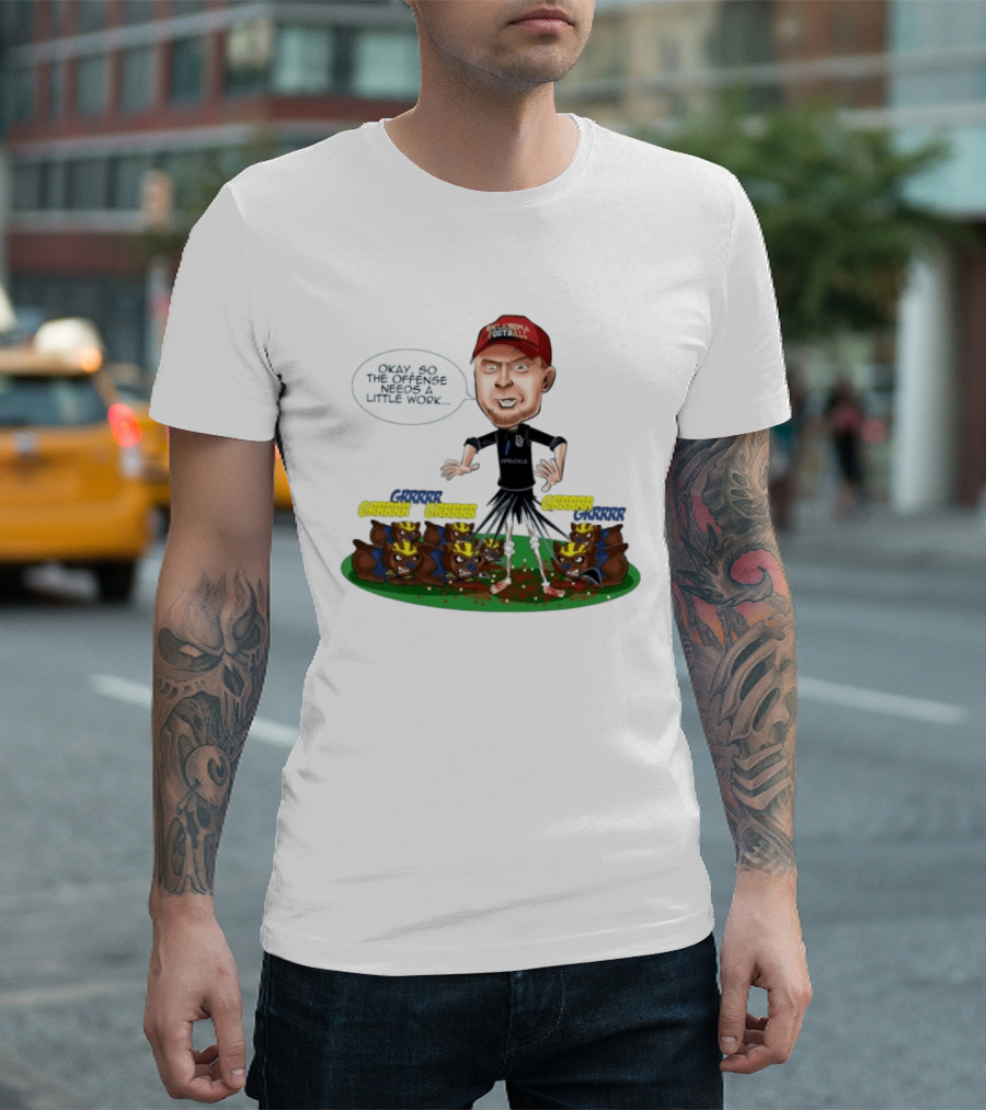 Oklahoma Football Coach Arbuckle Offense Skeleton Cartoon Needs A Little Work T-Shirt
