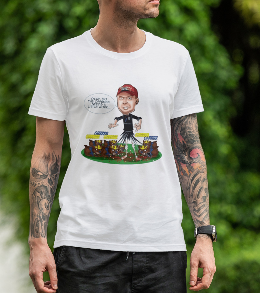 Oklahoma Football Coach Arbuckle Offense Skeleton Cartoon Needs A Little Work T-Shirt