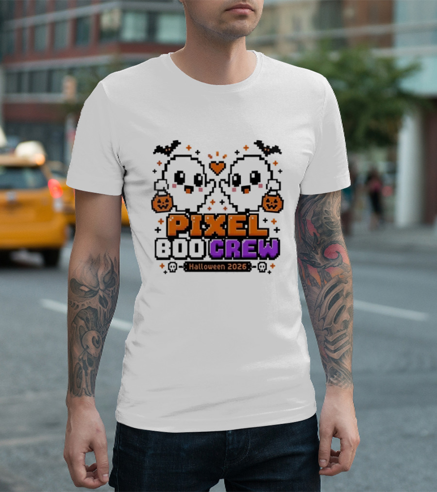 Pixel Boo Crew Halloween 2026 Ghosts Cute Pixelated Spooky Fun T-Shirt
