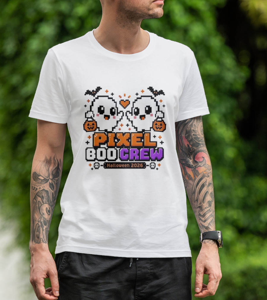 Pixel Boo Crew Halloween 2026 Ghosts Cute Pixelated Spooky Fun T-Shirt