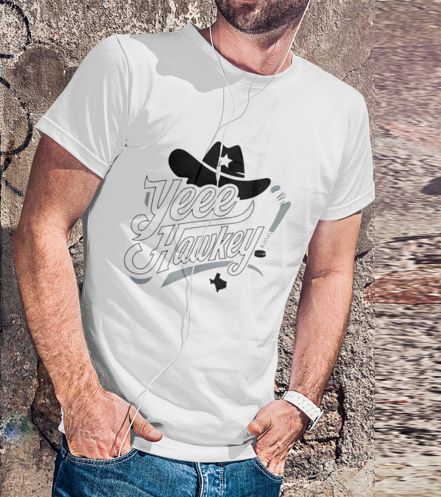 Texas Cowboy Hockey Yeee Hawkey With Star Hat And Sticks T-Shirt