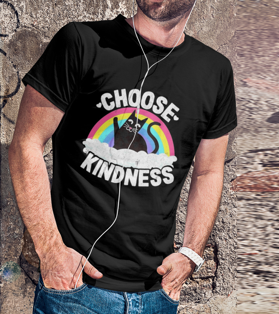 Choose Kindness Black Cat Rainbow T-Shirt
