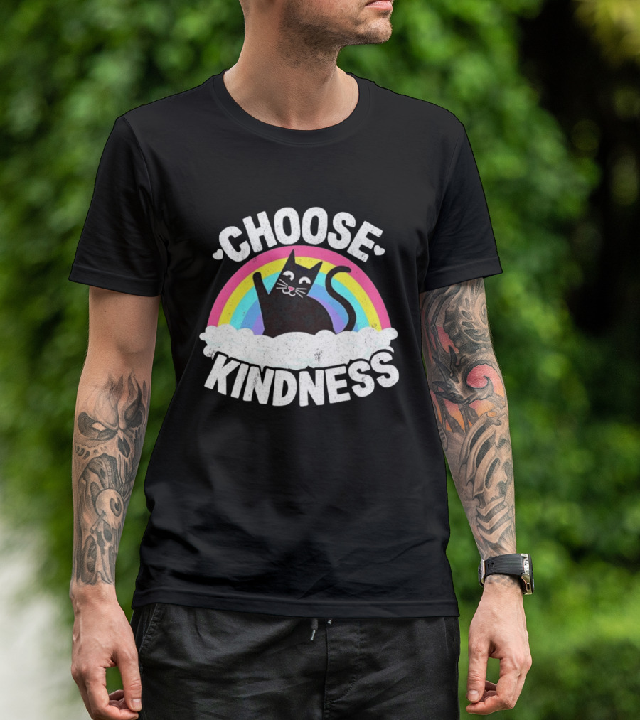 Choose Kindness Black Cat Rainbow T-Shirt