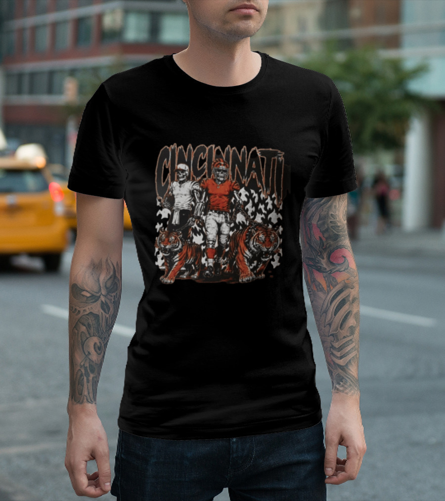 Cincinnati Bengals Skeleton Football Players Walking Tigers T-Shirt