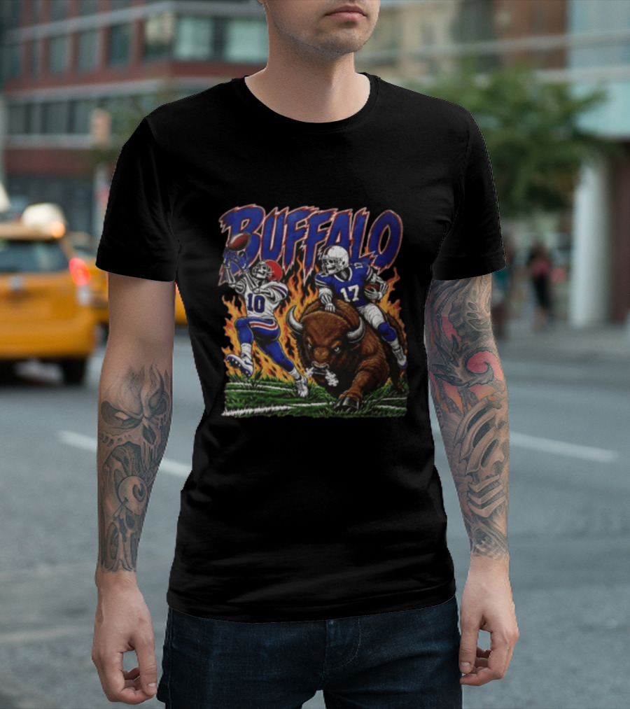 Buffalo Bills 17 Skeleton Players Football Charging Bison T-Shirt
