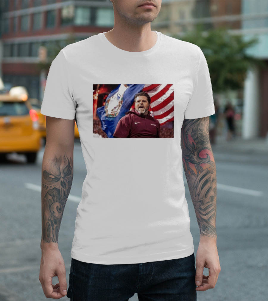 Virginia Tech Hokies Coach Brent Pry With Flags T-Shirt