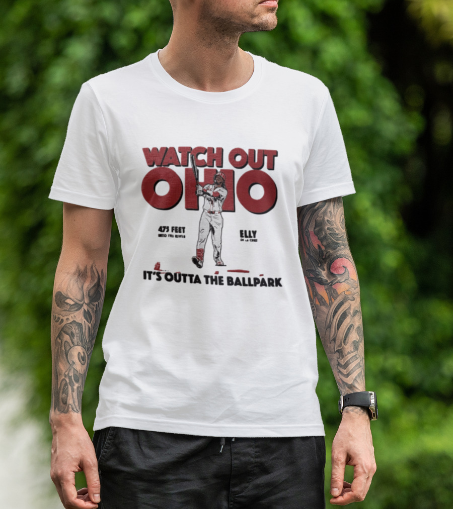 Cincinnati Reds Elly De La Cruz Out Ohio It's Outta The Ballpark 44 MLB 425 Feet T-Shirt