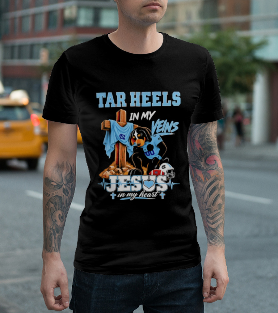 Tar Heels In My Veins Jesus In My Heart Football Dog T-Shirt