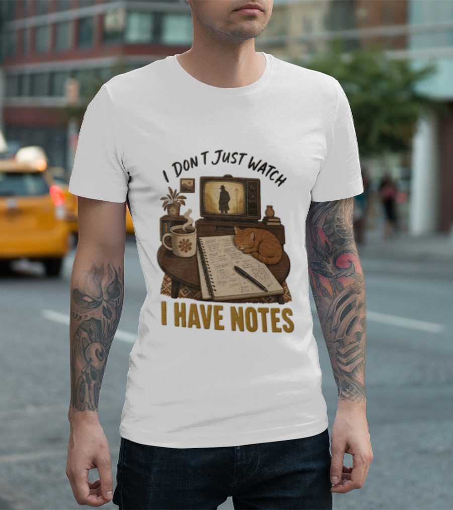I Dont Just I Have Notes Cute Orange Cat Sleeping On Notebook With Vintage TV And Coffee T-Shirt