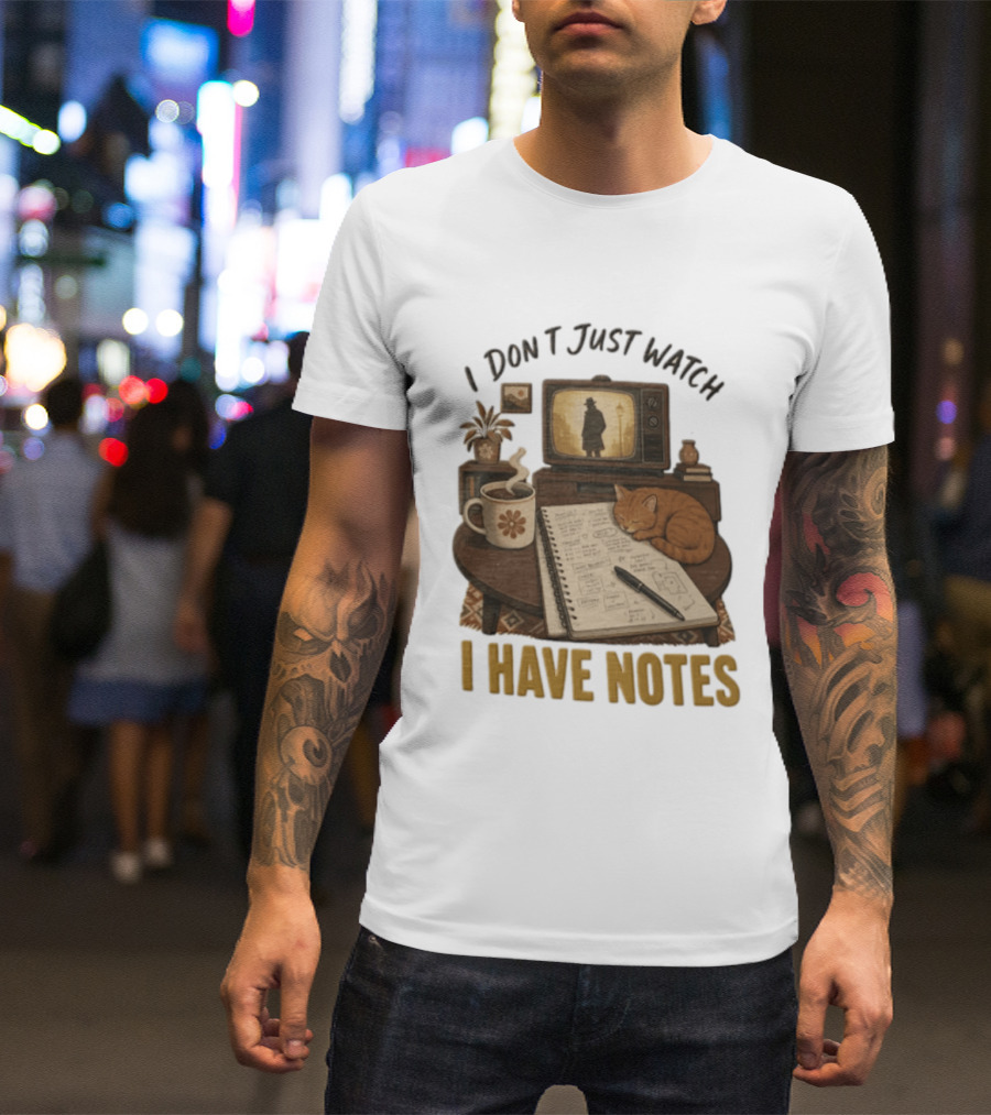 I Dont Just I Have Notes Cute Orange Cat Sleeping On Notebook With Vintage TV And Coffee T-Shirt