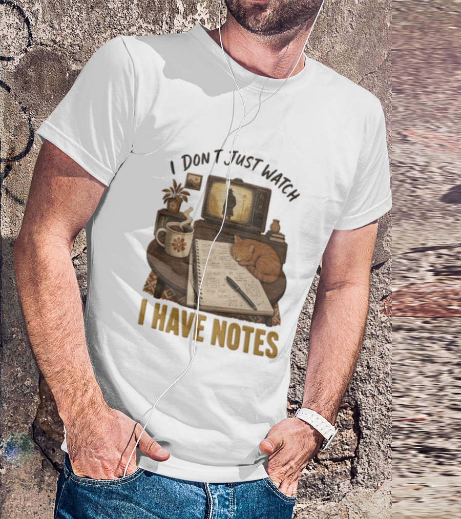 I Dont Just I Have Notes Cute Orange Cat Sleeping On Notebook With Vintage TV And Coffee T-Shirt