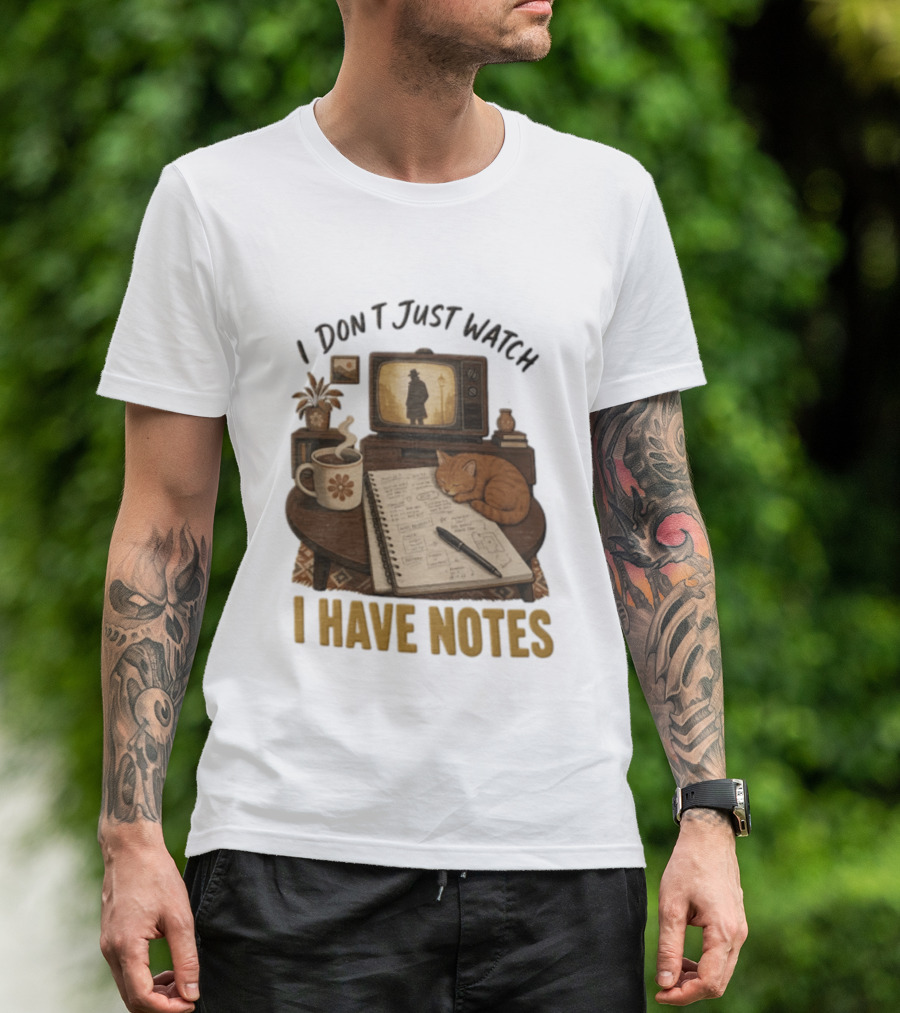 I Dont Just I Have Notes Cute Orange Cat Sleeping On Notebook With Vintage TV And Coffee T-Shirt