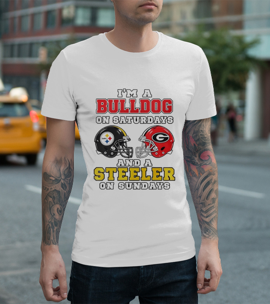 I'm A Bulldog On Saturdays And A Steeler On Sundays Football Helmets T-Shirt