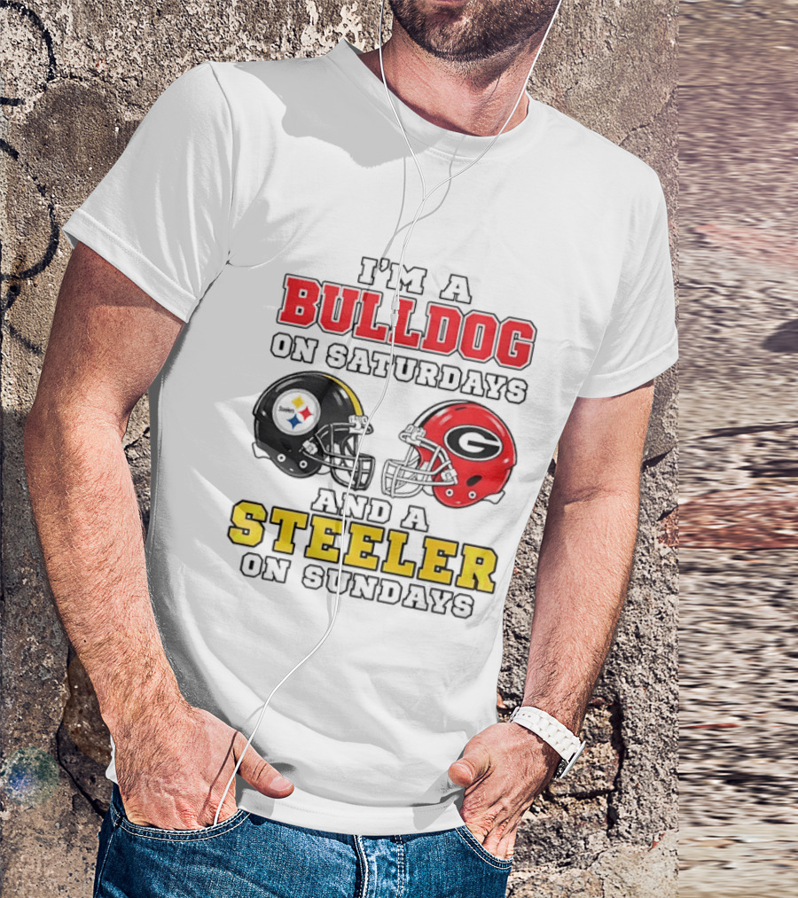 I'm A Bulldog On Saturdays And A Steeler On Sundays Football Helmets T-Shirt