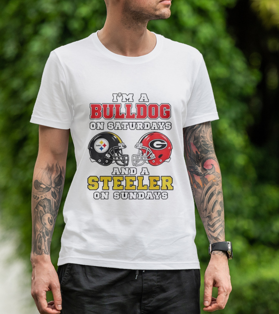 I'm A Bulldog On Saturdays And A Steeler On Sundays Football Helmets T-Shirt