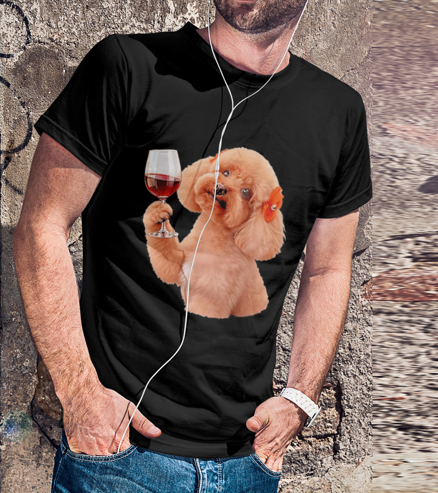 Poodle With Wine Glass And Red Bow Accessory T-Shirt