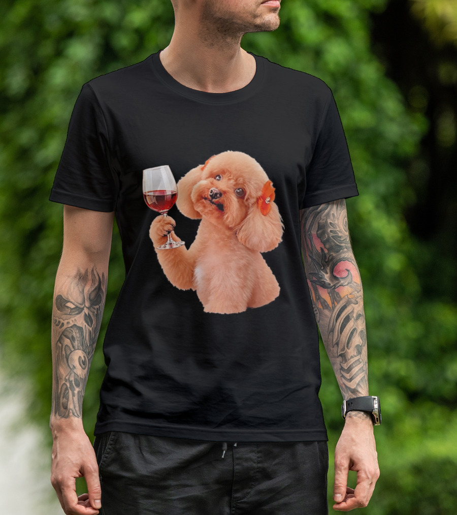 Poodle With Wine Glass And Red Bow Accessory T-Shirt