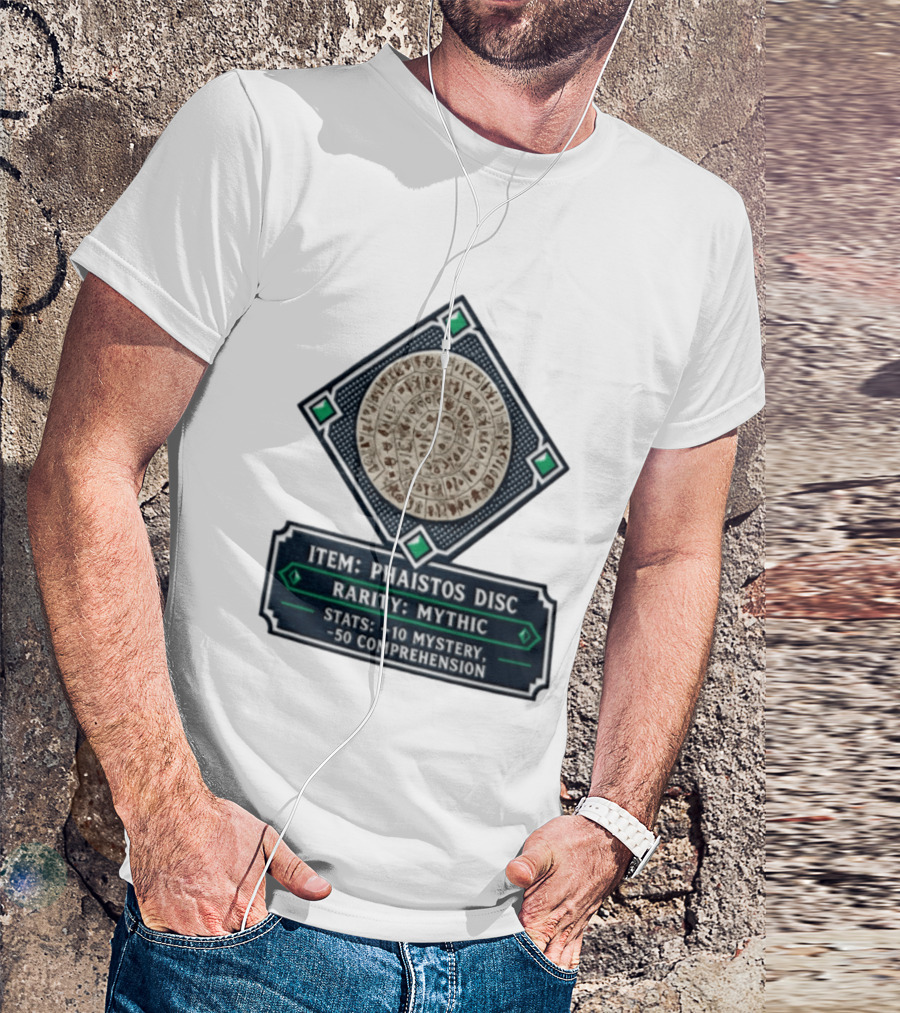Item Phaistos Disc Rarity Mythic Stats +10 Mystery 50 Comprehension T-Shirt