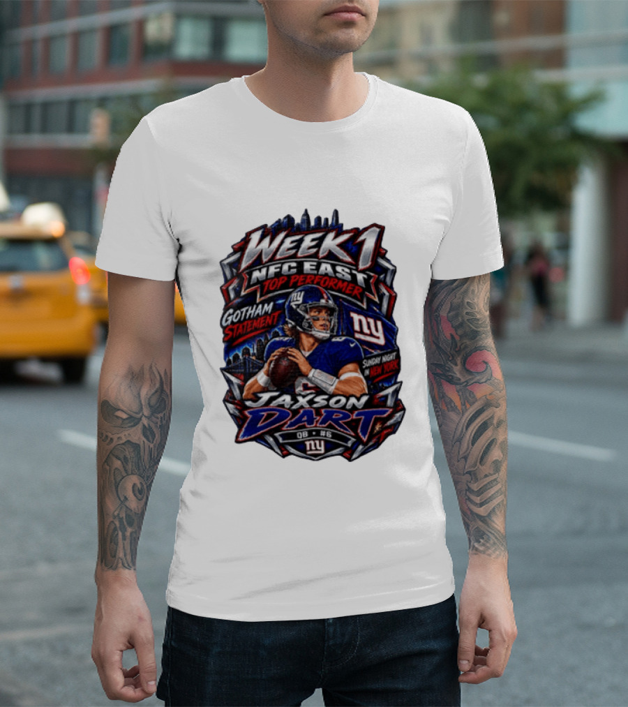 Week 1 NFC East Top Performer Jaxson Dart Gotham Statement Sunday Night New York T-Shirt