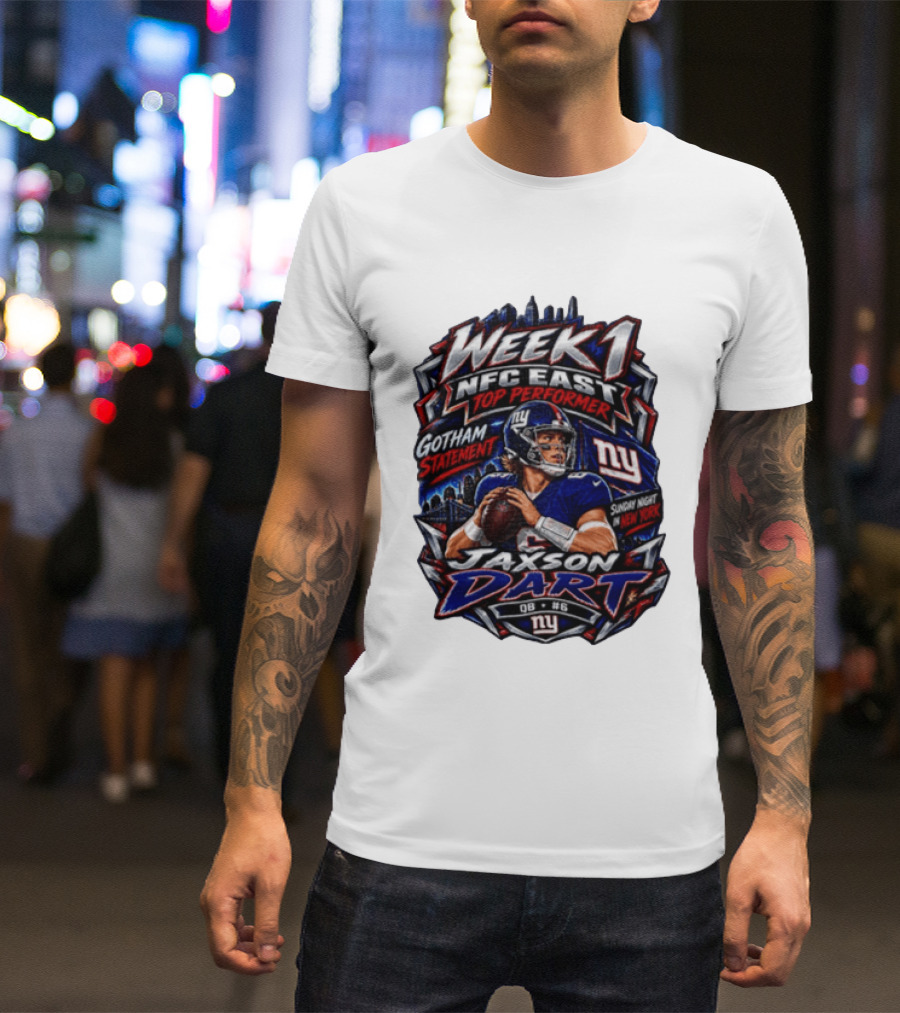 Week 1 NFC East Top Performer Jaxson Dart Gotham Statement Sunday Night New York T-Shirt