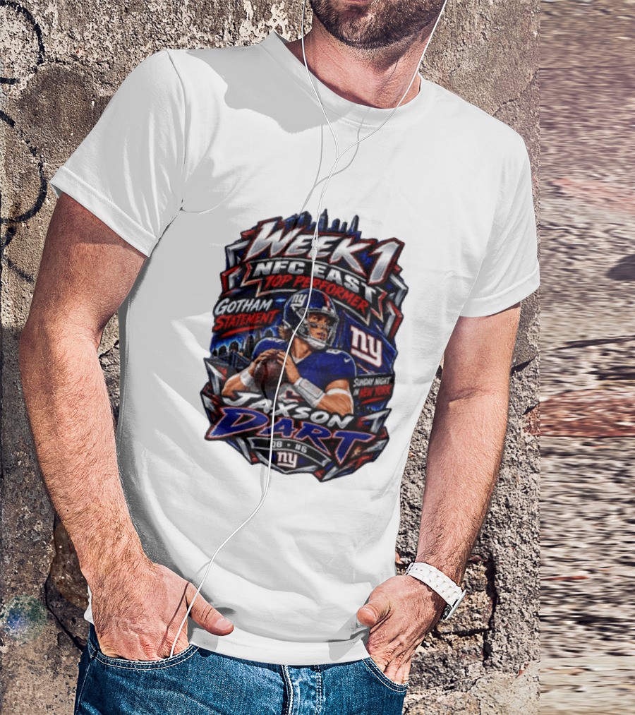 Week 1 NFC East Top Performer Jaxson Dart Gotham Statement Sunday Night New York T-Shirt