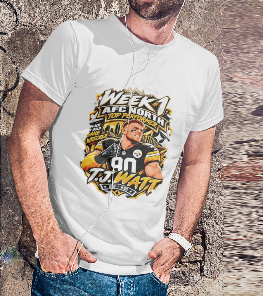 T.J. Watt Week 1 AFC North Top Performer Black Gold Game Wrecker T-Shirt