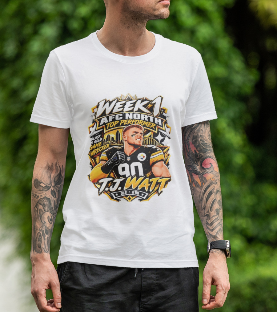 T.J. Watt Week 1 AFC North Top Performer Black Gold Game Wrecker T-Shirt