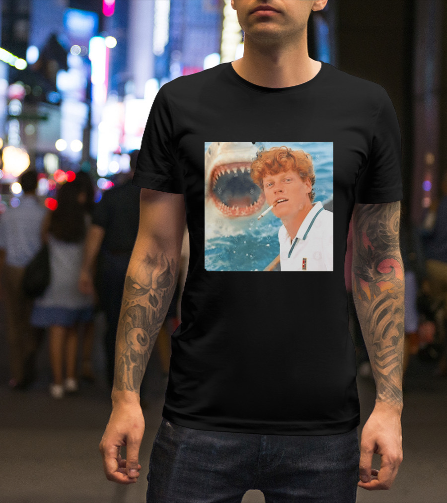 Jannik Sinner Smoking With Great White Shark Tennis Image T-Shirt