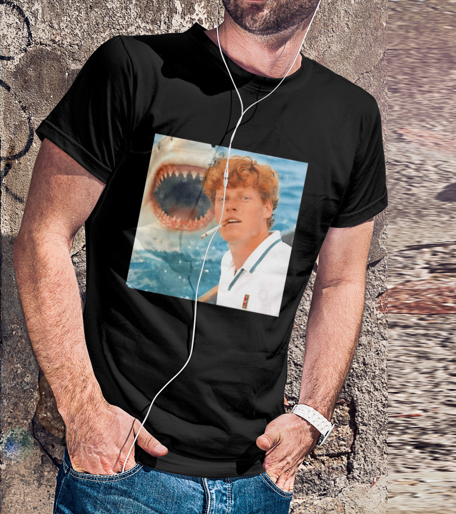 Jannik Sinner Smoking With Great White Shark Tennis Image T-Shirt