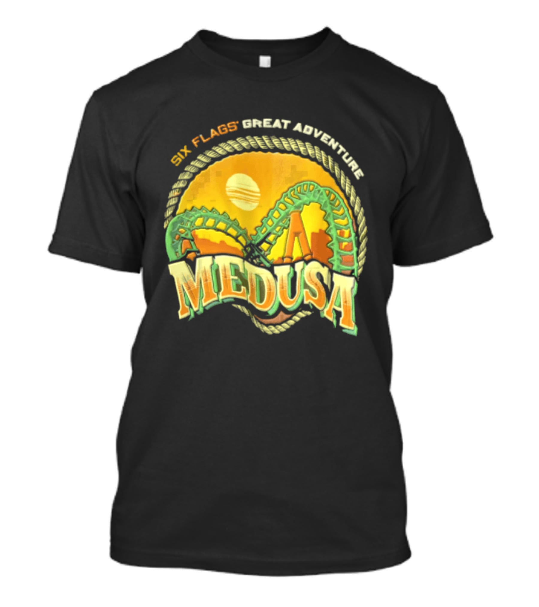 Six Flags Great Adventure Medusa Roller Loop Retro Sunburst T-Shirt
