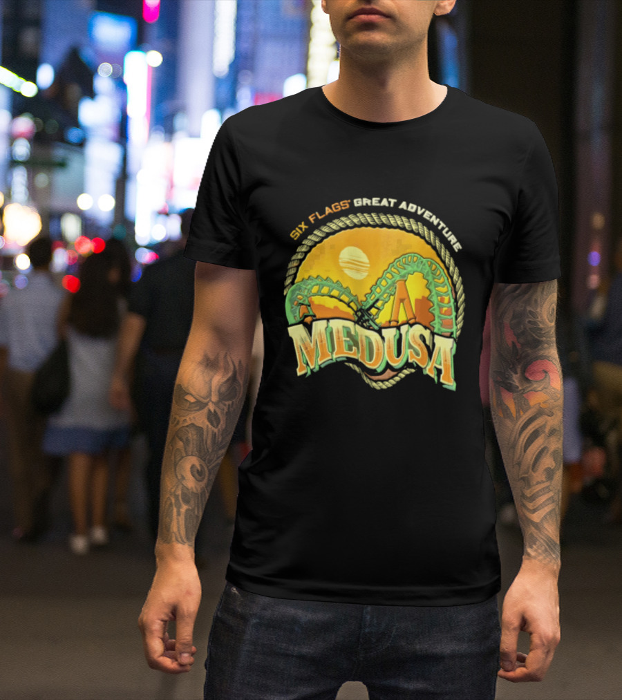 Six Flags Great Adventure Medusa Roller Loop Retro Sunburst T-Shirt