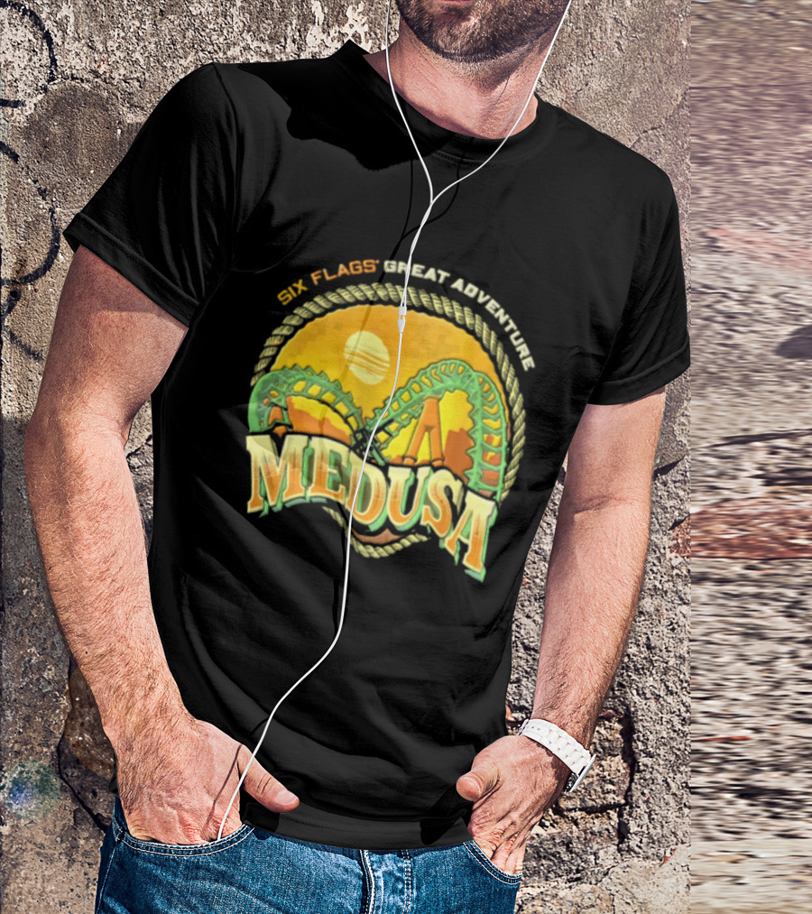 Six Flags Great Adventure Medusa Roller Loop Retro Sunburst T-Shirt