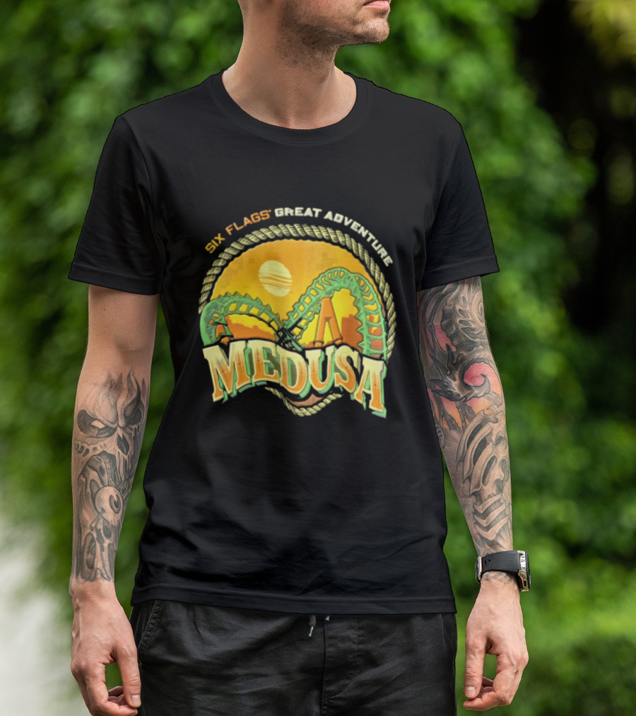 Six Flags Great Adventure Medusa Roller Loop Retro Sunburst T-Shirt