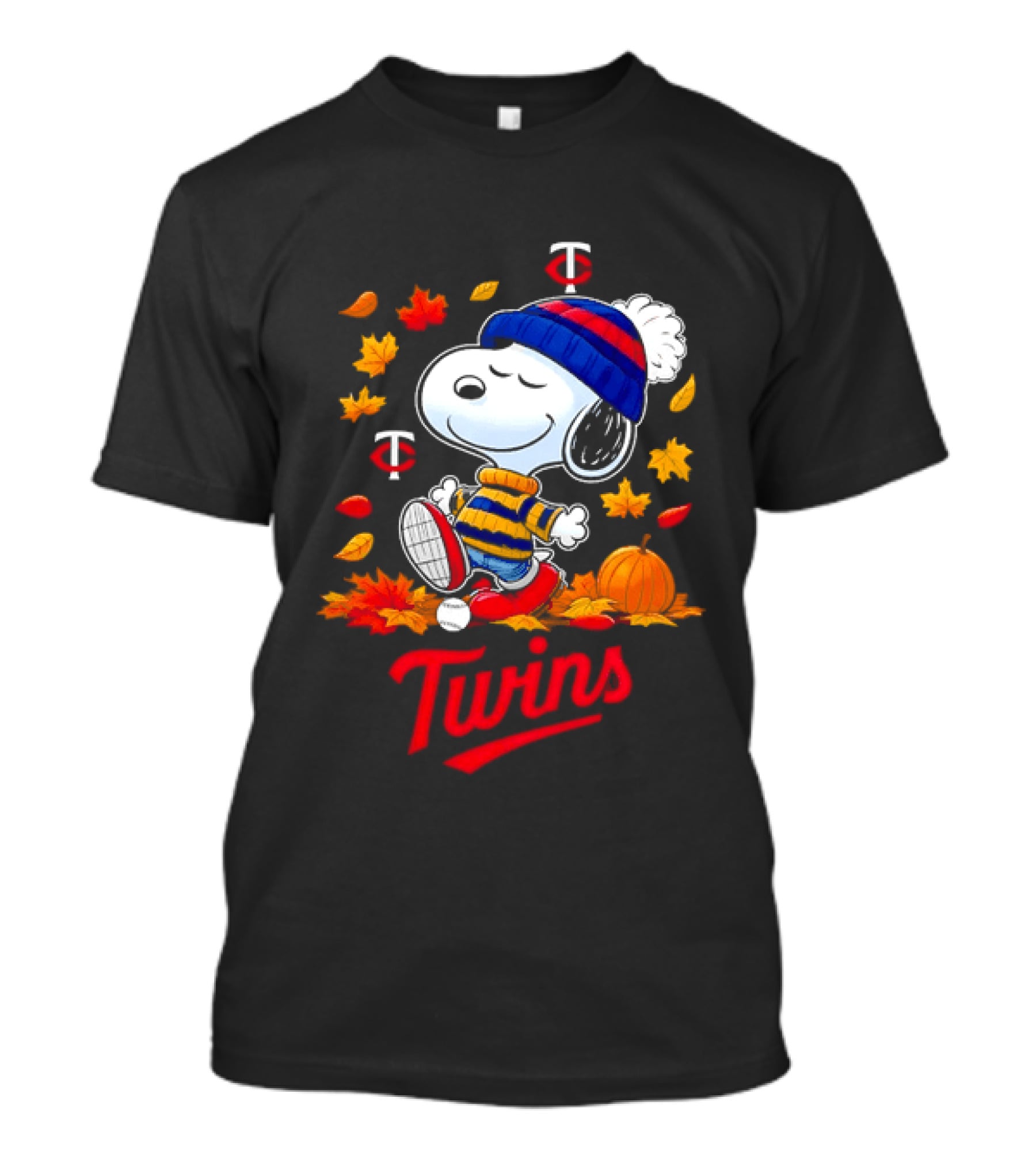 Snoopy Minnesota Twins Autumn Baseball MLB Peanuts Leaves Pumpkin T-Shirt