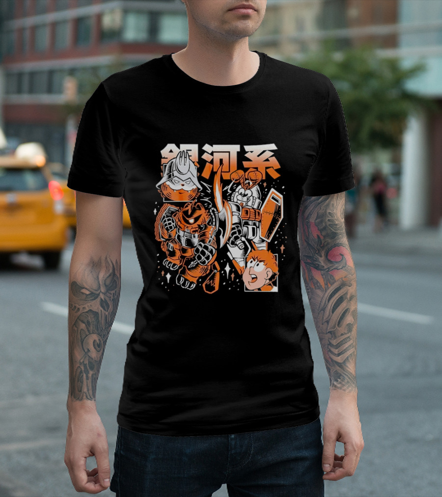 Mecha Galaxy Warrior Gundam Anime Kanji Robot Battle Scene T-Shirt
