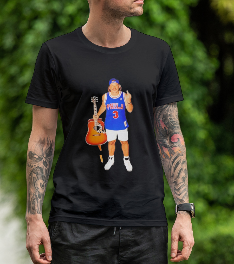Morgan Wallen Phila 3 Jersey Middle Finger Gesture With Guitar T-Shirt