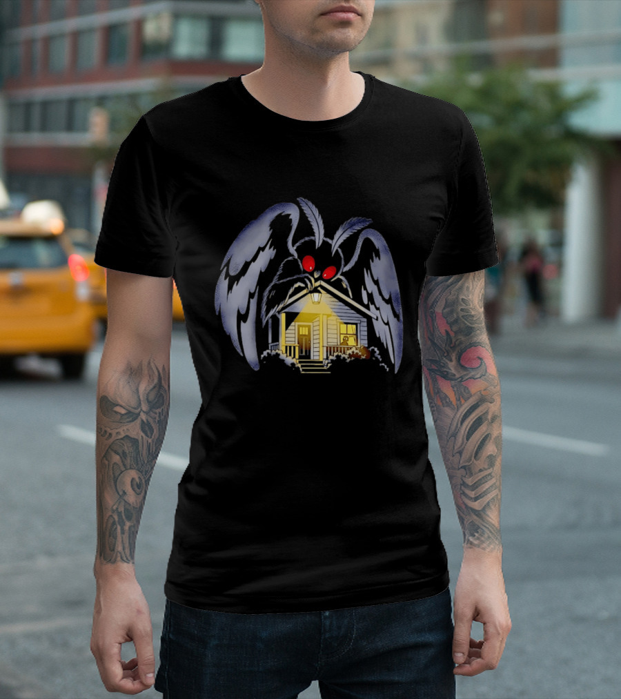 Mothman Drawn To Porch Light Cryptid Creature Illuminated House T-Shirt