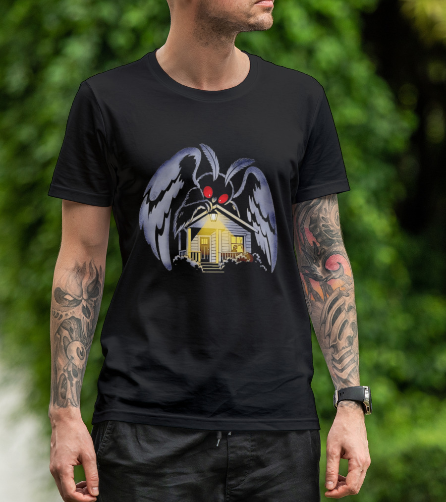 Mothman Drawn To Porch Light Cryptid Creature Illuminated House T-Shirt