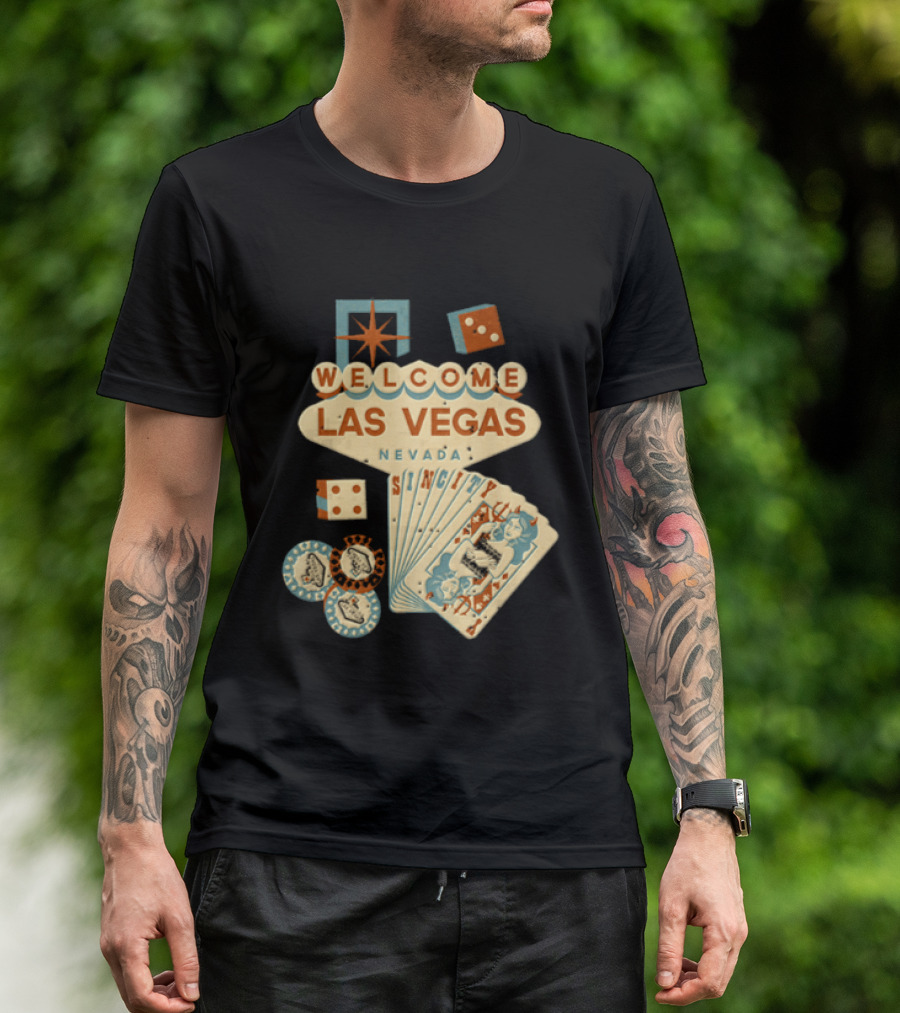 Welcome Las Vegas Nevada Sign With Casino Poker Cards And Dice T-Shirt