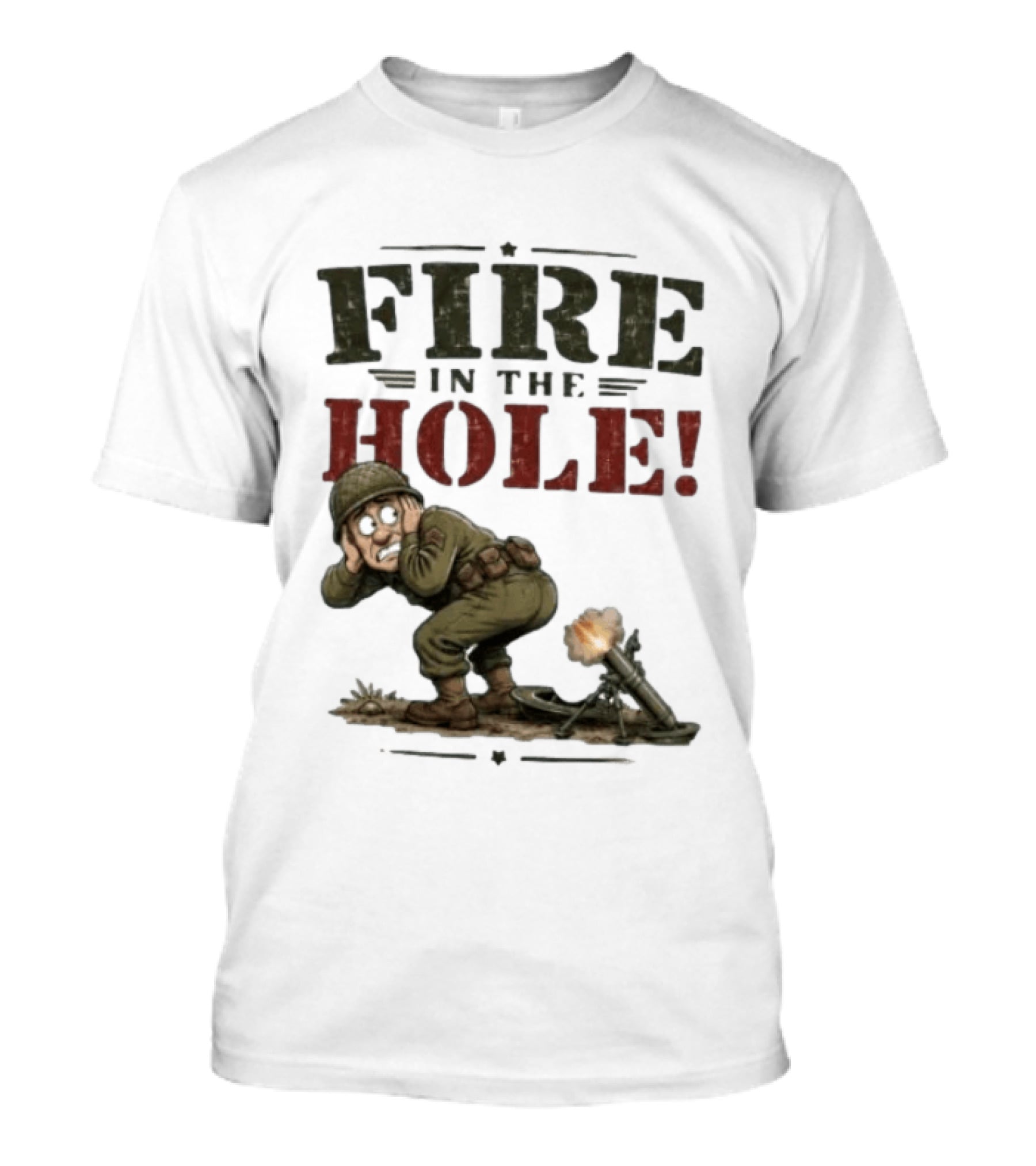 Fire In The Hole Soldier Mortar Cartoon Combat Humor T-Shirt