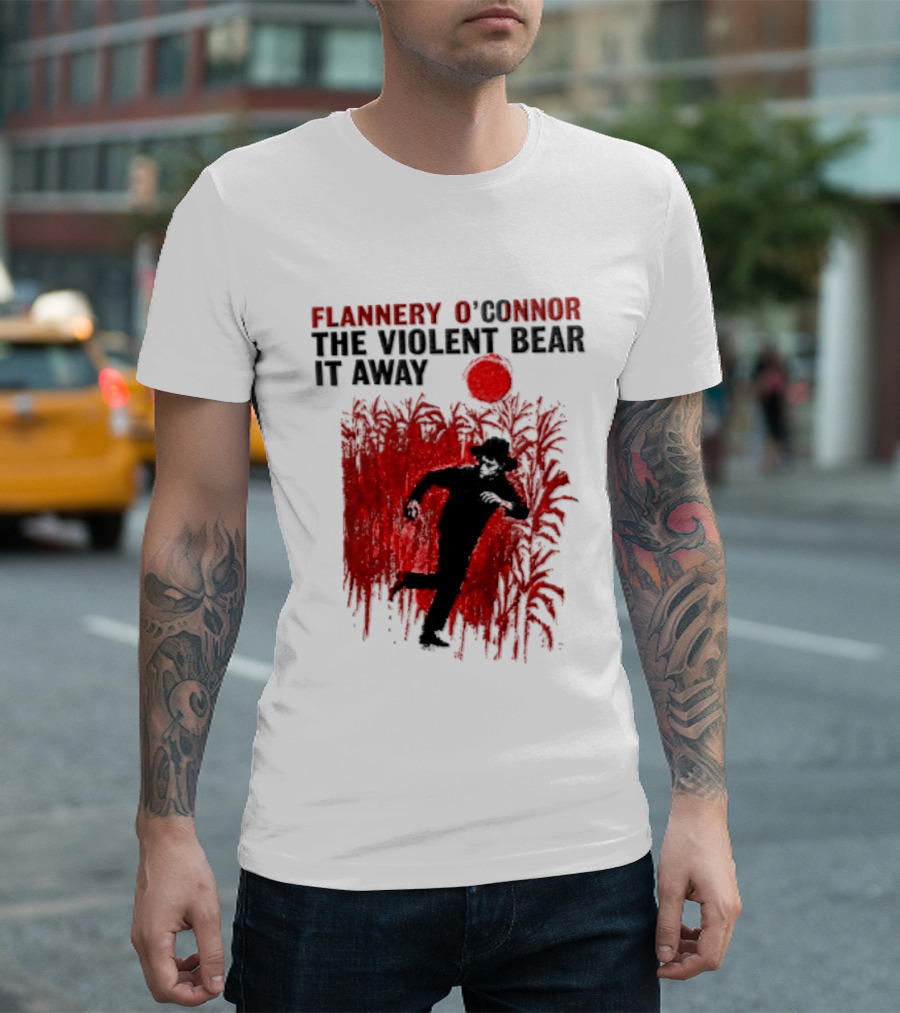 Flannery O'Connor The Violent Bear It Away Red Silhouette In Cornfield T-Shirt
