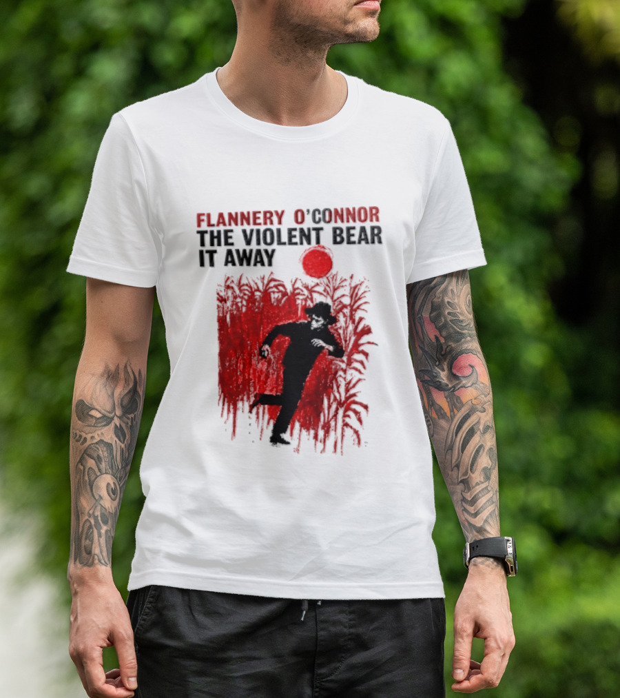 Flannery O'Connor The Violent Bear It Away Red Silhouette In Cornfield T-Shirt