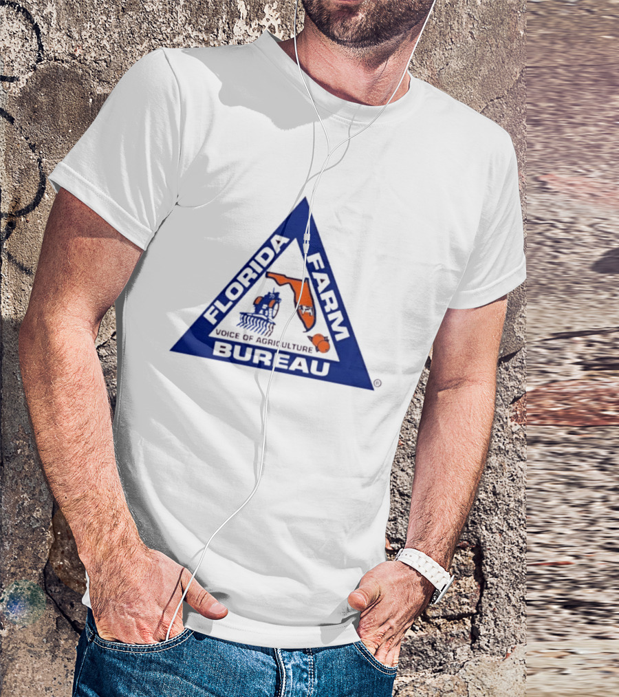 Florida Farm Bureau Voice Of Agriculture Triangle Logo With Map And Tractor T-Shirt