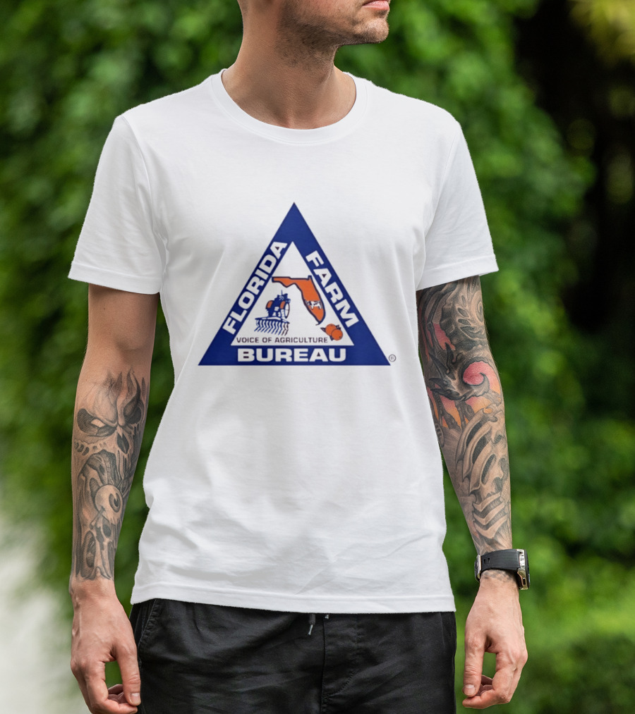 Florida Farm Bureau Voice Of Agriculture Triangle Logo With Map And Tractor T-Shirt